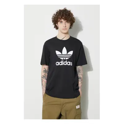 Bavlněné tričko adidas Originals Trefoil černá barva, s potiskem, IU2364