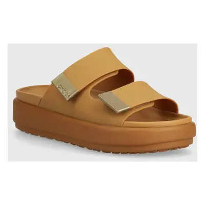 Pantofle Crocs Brooklyn Luxe Sandal dámské, hnědá barva, na platformě, 209586.2U3