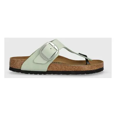 Semišové žabky Birkenstock Gizeh Big Buckle dámské, zelená barva, na plochém podpatku, 1024046