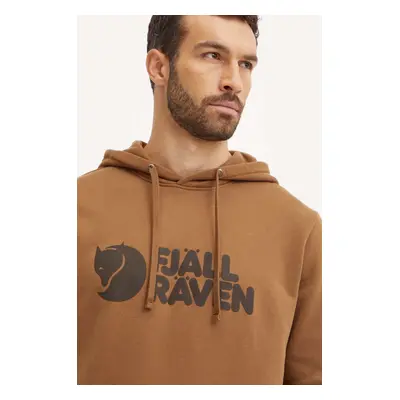 Tepláková mikina Fjallraven Fjällräven Logo hnědá barva, s kapucí, s potiskem, F84144.265