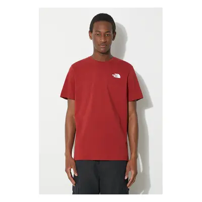 Bavlněné tričko The North Face M S/S Redbox Tee vínová barva, s potiskem, NF0A87NPPOJ1