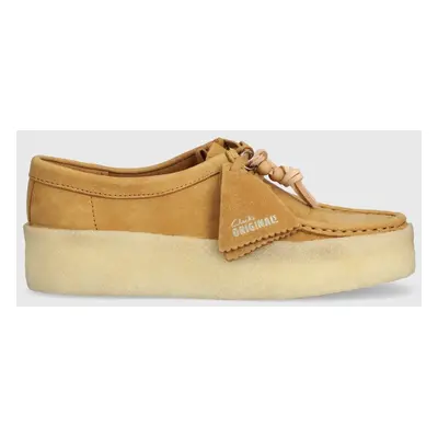 Nubukové mokasíny Clarks Originals Wallabee Cup hnědá barva, na platformě, 26176566