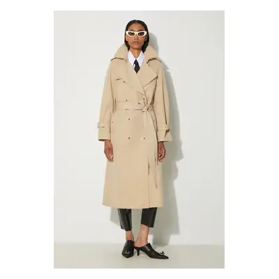 Trench kabát Kenzo Long Kimono Trench dámský, béžová barva, přechodný, dvouřadový, FE62MA2179OI.