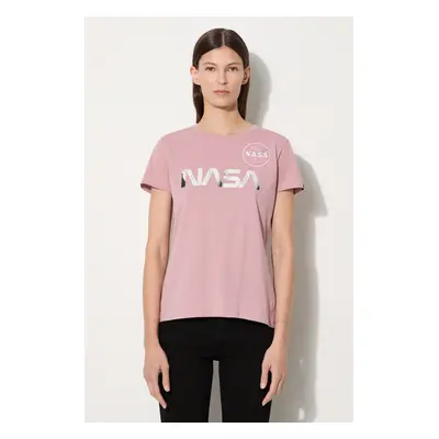 Bavlněné tričko Alpha Industries NASA PM růžová barva, 198053.487-pink