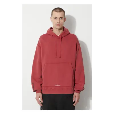 Bavlněná mikina A-COLD-WALL* Cubist Hoodie pánská, vínová barva, s kapucí, s aplikací, ACWMW173