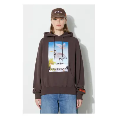 Bavlněná mikina Heron Preston Heron Censored Hoodie dámská, hnědá barva, s kapucí, potiskem, HWB