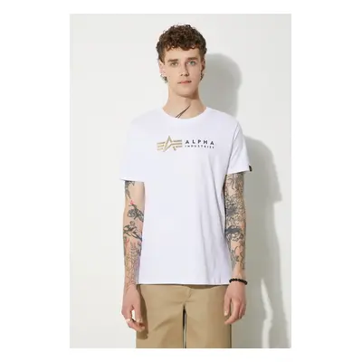 Bavlněné tričko Alpha Industries 118502FP 09 bílá barva, s potiskem, 118502FP.09-white