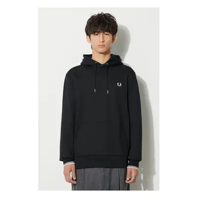 Bavlněná mikina Fred Perry pánská, černá barva, s kapucí, s aplikací, M2643.102