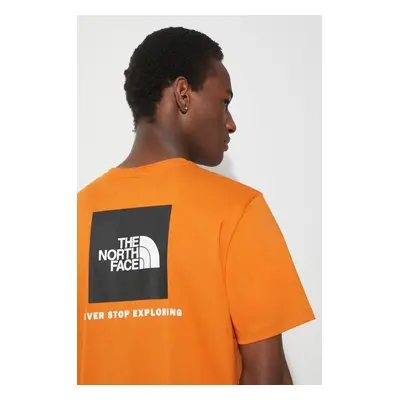 Bavlněné tričko The North Face M S/S Redbox Tee oranžová barva, s potiskem, NF0A87NPPCO1