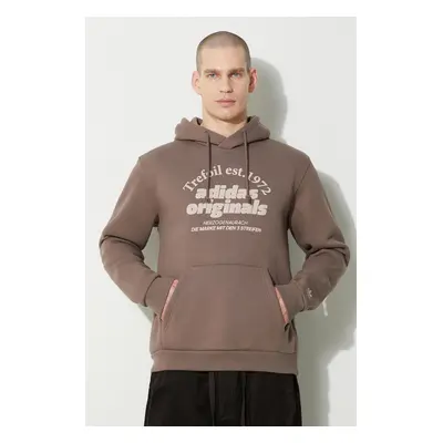 Mikina adidas Originals Hoodie Sport Archives pánská, hnědá barva, s kapucí, s potiskem, IU0218