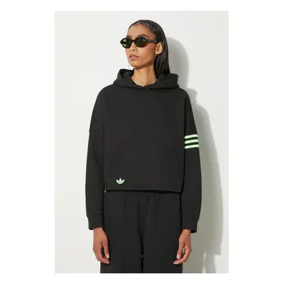 Mikina adidas Originals dámská, černá barva, s kapucí, s aplikací, IU2497