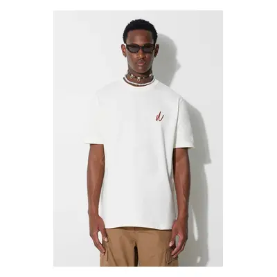 Bavlněné tričko Norse Projects Johannes Organic Chain Stitch Logo T-shirt béžová barva, s aplika