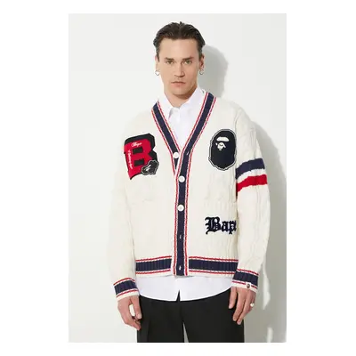 Vlněný svetr A Bathing Ape College Badges Knit Cardigan bílá barva, 1J80120051