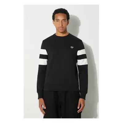 Bavlněná mikina Fred Perry Tipped Sleeve pánská, černá barva, vzorovaná, M5544.102