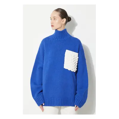 Vlněný svetr JW Anderson Textured Patch Pocket Turtleneck Jumper dámský, hřejivý, s golfem, KW11