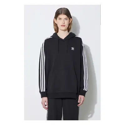 Mikina adidas Originals 3-Stripes Hoodie dámská, černá barva, s kapucí, s aplikací, IU2418