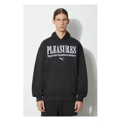 Bavlněná mikina Puma PUMA x PLEASURES Graphic Hoodie pánská, černá barva, s kapucí, s potiskem, 