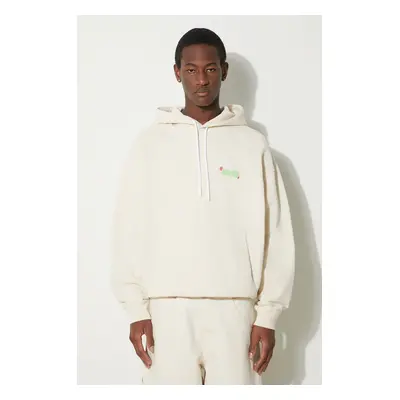 Bavlněná mikina Marcelo Burlon Solsticio Comfort Hoodie pánská, béžová barva, s kapucí, s potisk