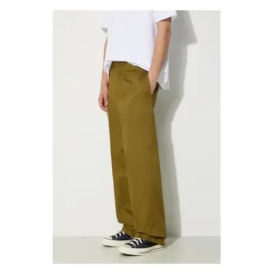 Bavlněné kalhoty Maison Kitsuné Relaxed Chino zelená barva, jednoduché, MM01106WW0078