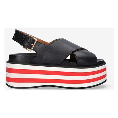 Kožené sandály Marni Wedge Shoe dámské, černá barva, na platformě, ZPMS007506.P3586.00N99-black