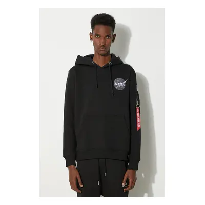 Mikina Alpha Industries Space Shuttle Hoody pánská, černá barva, s kapucí, s potiskem, 178317.03