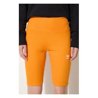 Kraťasy adidas Originals Adicolor HF7483 dámské, oranžová barva, s aplikací, high waist, HF7483-