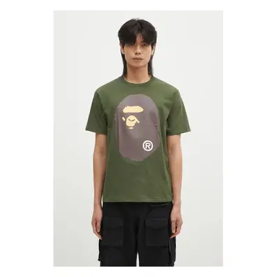 Bavlněné tričko A Bathing Ape BIG APE HEAD TEE zelená barva, s potiskem, 1K80110002