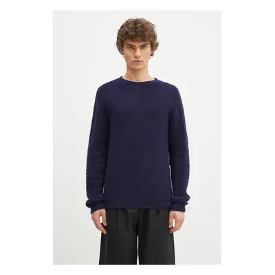 Vlněný svetr Norse Projects Birnir Brushed Lambswool pánský, tmavomodrá barva, hřejivý, N45.0520