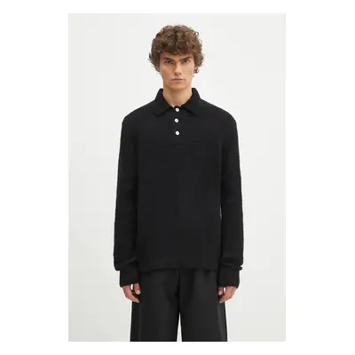 Vlněný svetr Norse Projects Rasmus Relaxed Brushed Polo pánský, černá barva, N45.0614.9999