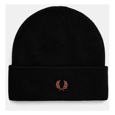 Vlněná čepice Fred Perry Classic Beanie černá barva, z tenké pleteniny, C8161.X56