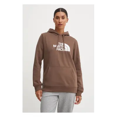 Mikina The North Face Drew Peak Pullover Hoodie dámská, hnědá barva, s kapucí, s potiskem, NF0A8