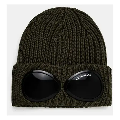 Vlněná čepice C.P. Company Extra Fine Merino Wool Goggle Beanie zelená barva, 17CMAC122A005509A