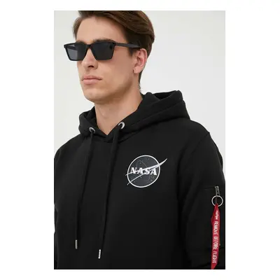 Mikina Alpha Industries x Nasa Dark Side Hoody pánská, černá barva, s kapucí, s potiskem, 108337