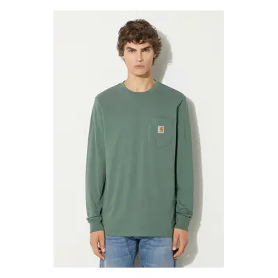 Bavlněné tričko s dlouhým rukávem Carhartt WIP Longsleeve Pocket zelená barva, I030437.29NXX