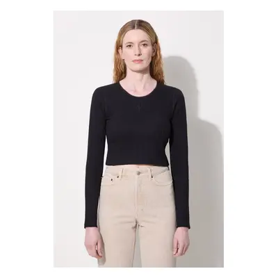 Bavlněné tričko s dlouhým rukávem JW Anderson Cropped Anchor Embroidery Longsleeve Top černá bar