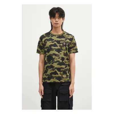 Bavlněné tričko A Bathing Ape 1ST CAMO ONE POINT TEE zelená barva, 1K80109006