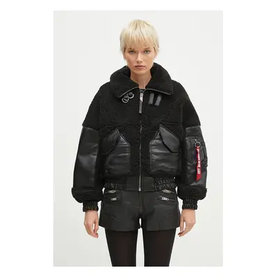 Bunda Alpha Industries Teddy PU Bomber dámská, černá barva, přechodná, oversize, 148001