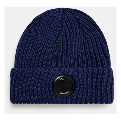 Vlněná čepice C.P. Company Extra Fine Merino Wool Goggle Beanie tmavomodrá barva, 17CMAC272A0055