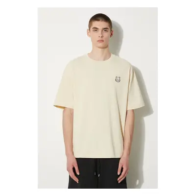 Bavlněné tričko Maison Kitsuné Bold Fox Head Patch Oversize Tee Shirt béžová barva, LM00107KJ011