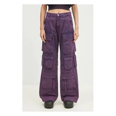 Bavlněné kalhoty Alpha Industries Multipocket Pant fialová barva, široké, high waist, 148022