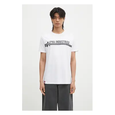 Bavlněné tričko Alpha Industries T 126505 92 bílá barva, s potiskem, 126505.92-white