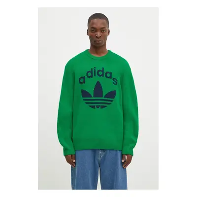 Svetr adidas Originals Knit Crewneck pánský, zelená barva, JN5966