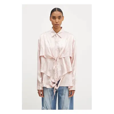 Košile Martine Rose Knotted Shirt dámská, růžová barva, relaxed, s klasickým límcem, 436WS08106