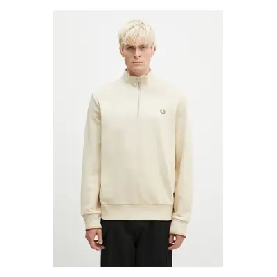 Bavlněná mikina Fred Perry Half Zip Sweatshirt pánská, béžová barva, hladká, M3574.W69