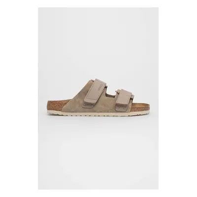 Semišové pantofle Birkenstock Uji pánské, béžová barva, 1025690