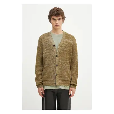 Vlněný svetr Norse Projects Loki Wool Cotton Rib Cardigan zelená barva, N45.0618.8096