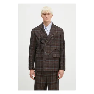 Vlněné sako Andersson Bell Soe Check Wrap Double Breasted Jacket hnědá barva, awa628m