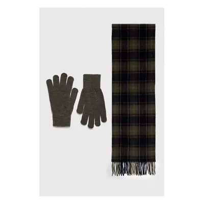 Šátek a rukavice Barbour Tartan Scarf & Glove Gift Set zelená barva, MGS0018