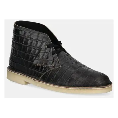 Kožené polobotky Clarks Originals Desert Boot pánské, černá barva, 26179165