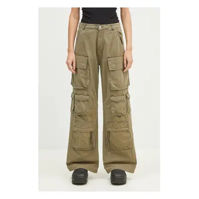 Bavlněné kalhoty Alpha Industries Multipocket Pant zelená barva, široké, high waist, 148022